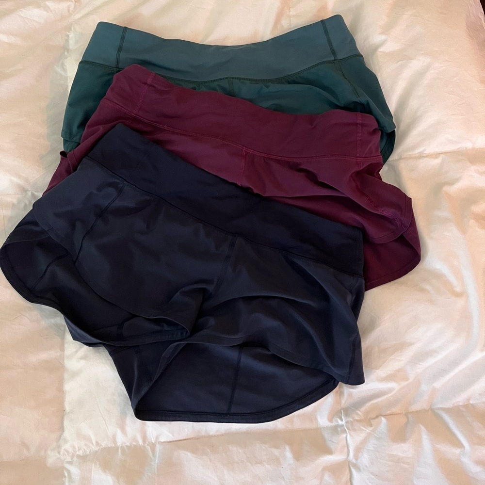 3 pairs Lululrmon Speed shorts 2.5” inseam